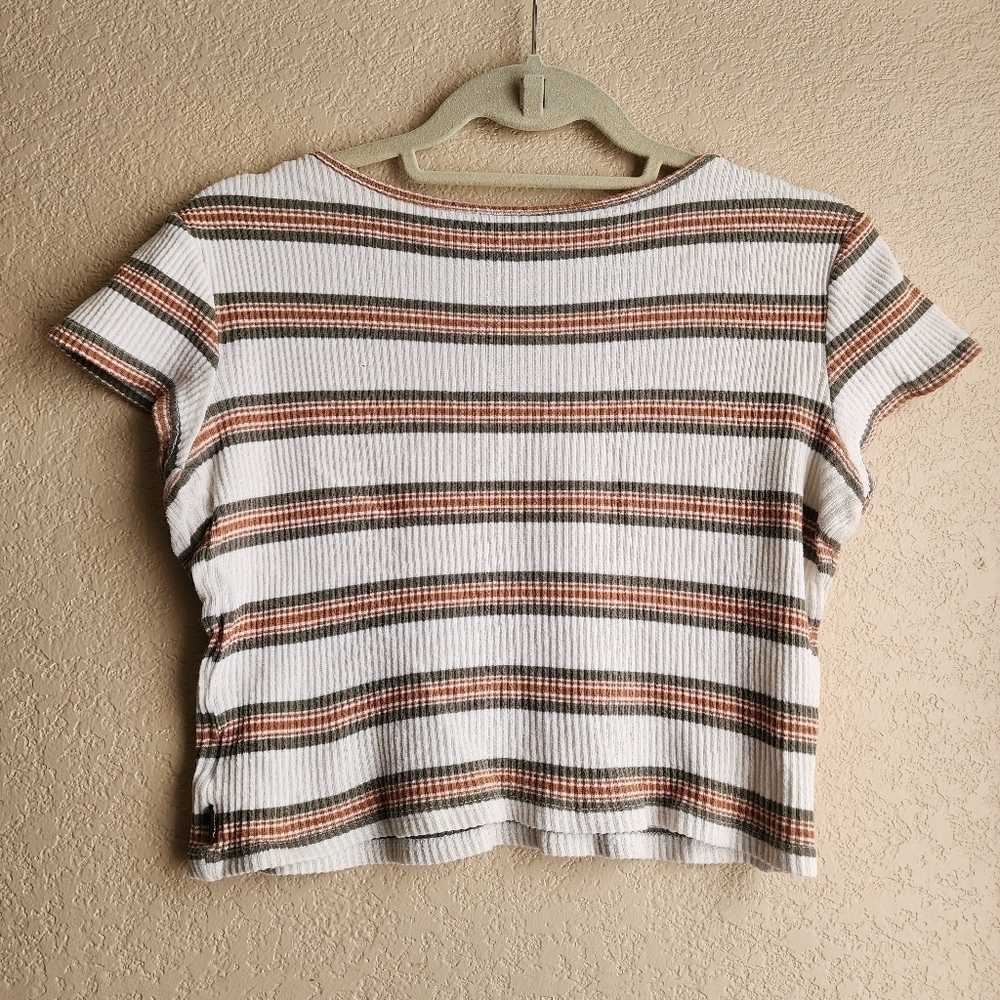 Tillys Fivestar General Co Butterfly Graphic Cream striped rib crop top Size M - Picture 9 of 13